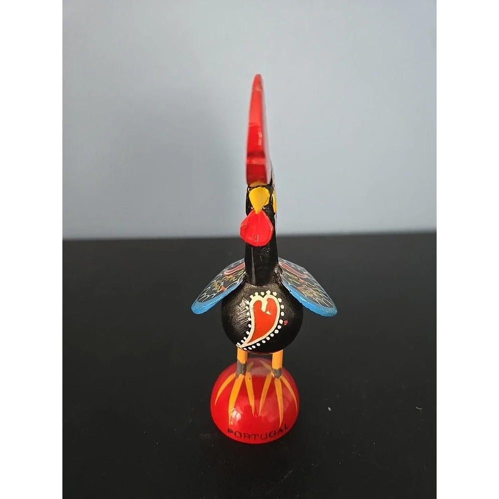 Vintage‎ Hand painted Wood Colorful Rooster Figurine Portugal Miniature